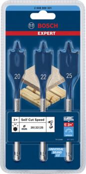 3 Spalvurbju komplekts SelfCut Speed 20/22/25, Urbjmašīnām/skrūvgriežiem, triecienurbjmašīnām/triecienskrūvgriežiem EXPERT SELF CUT SPEED LĀPSTVEIDA URBJU KOMPLEKTS, 2608900331, BOSCH (2608900331)