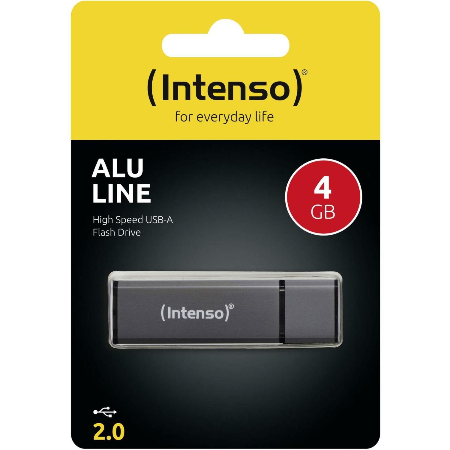Intenso USB zibatmiņa 3521451 4 GB, USB 2.0, Lasīšanas ātrums 28 MB/s, Rakstīšanas ātrums 6.5 MB/s, Alumīnijs, Melna (3521451)