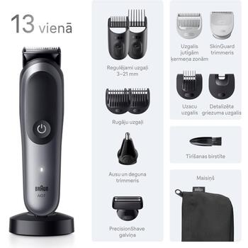 Braun matu trimmeris AIO7560 80789908, 14 pakāpieni, 0.5-21mm, 120min, 1.5h, Li-Ion, bezvadu, ūdensizturīgs, 13in1 komplekts (AIO7560)