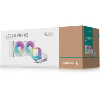 Deepcool Procesora šķidruma dzesētājs LE240 WH V2 R-LE240-WHAMMN-G-2, 240mm, 75.89cfm, 31.6dBA, 2 ventilatori, PWM atbalsts (R-LE240-WHAMMN-G-2)