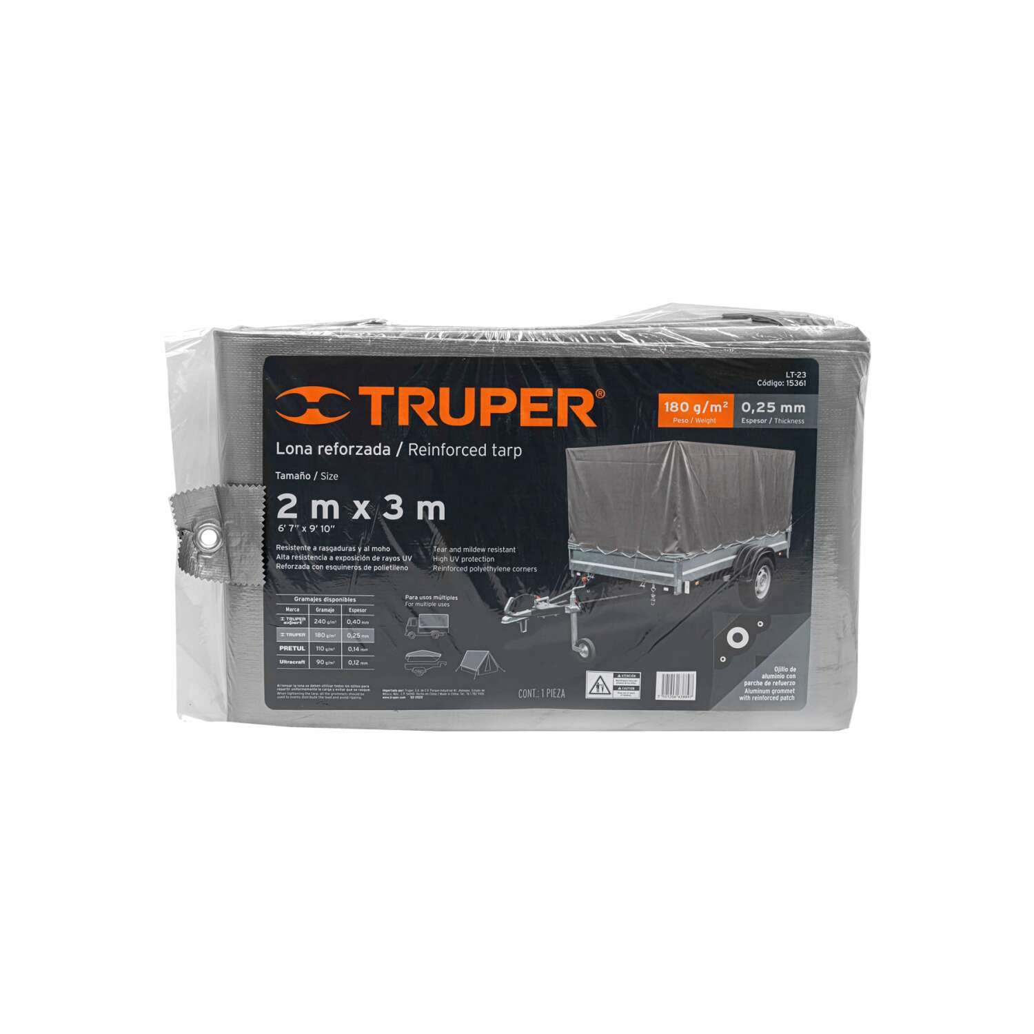 Īpaši izturīgs pelēks brezents 2х3m, 180g/m2 LT-23 TRUPER (LT-23)