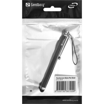 Sandberg 361-02 Touchscreen Stylus Pen Saver, металлический корпус, резиновый наконечник, универсальный, черный/серебристый (361-02)