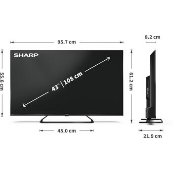Sharp 43HP6265E, 43, Smart TV, Google TV, UHD, 3840 x 2160, 2 USB, 4 HDMI, LED, Melns (43HP6265E)