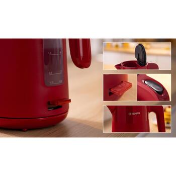 Bosch Электрический чайник MyMoment TWK2M164, 2400 Вт, 1.7 л, красный, пластик, 360° поворотная база (TWK2M164)