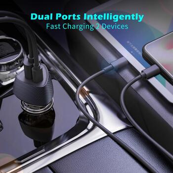 Tellur FCC10 TLL151291 автомобильное зарядное устройство, 38W, 6A, PD20W+QC3.0, 2 порта, черный (TLL151291)