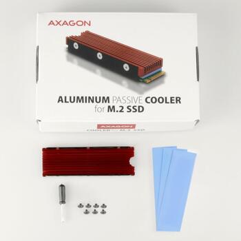 Axagon SSD кулер M.2 CLR-M2, 76 x 24 x 10 мм, красный, 3 термопрокладки, монтажные материалы, отвертка (CLR-M2)