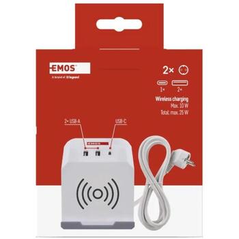 Emos Удлинитель МОДЕЛЬ P0222CQ, 2м, 2×2P+PE, 3 680W, 2×USB-A, 1×USB-C, Qi, защита от детей (P0222CQ)