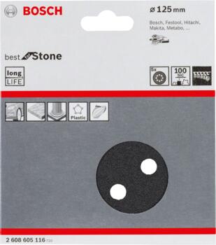 Slīppapīrs,akmenim,PEXGEX D=125mm,K100,5 gab., Ekscentra slīpmašīnām PRO F355 SLĪPDISKS, 2608605116, BOSCH (2608605116)