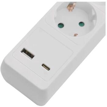 Emos Удлинитель P1523CU, 3м, 5× 2P + PE, 3680W, с выключателем, белый, 1× USB-A, 1× USB-C (P1523CU)