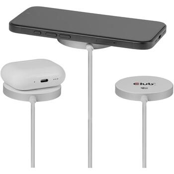 Club3D Lādētājs CAC-3026 Qi2 25W Bezvadu Lādētājs Balts Qi 2.2 MagSafe Saderīgs Magnētiskais Paliktnis, 1m USB-C kabelis, 1 ierīce (CAC-3026)