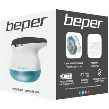 Beper Удалитель катышков 50.245, Ni-Mh аккумулятор, 40мин, сталь, пластик, 5V USB, защитный чехол, щетка для чистки (50.245)