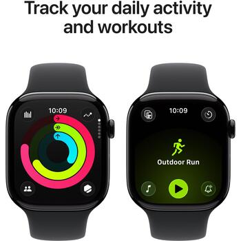 Apple Умные часы Series 11 MFC24ET/A, 46mm, 64GB, Аккумулятор, GPS, LTE, Черный спортивный ремешок, 24ч работы от аккумулятора (MFC24ET/A)