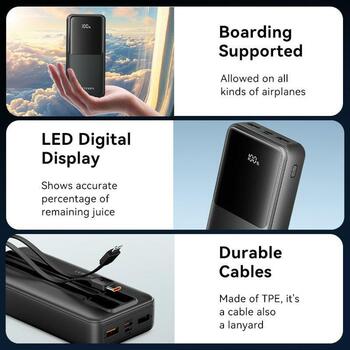 Vention Power Bank FHPW0, 20000mAh, 22.5W, зарядка 3 устройств, LED дисплей, USB-C, USB-A (FHPW0)