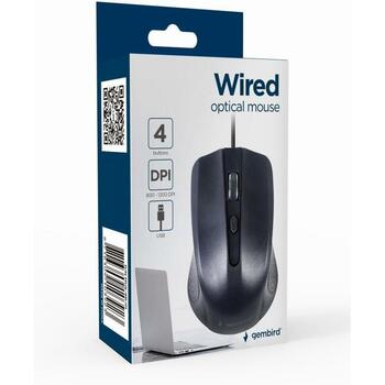 Gembird USB datorpele MUS-4B-01, 1200 DPI, 4 pogas, optiskā, kabeļa garums 1.35m, ambidextrous (MUS-4B-01)