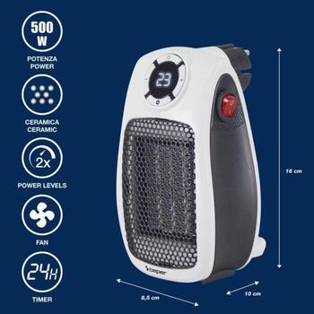 Beper Обогреватель P203TER350, 500/1000W, 2 уровня мощности, керамический, таймер, термостат, вентилятор, защита от перегрева (P203TER350)