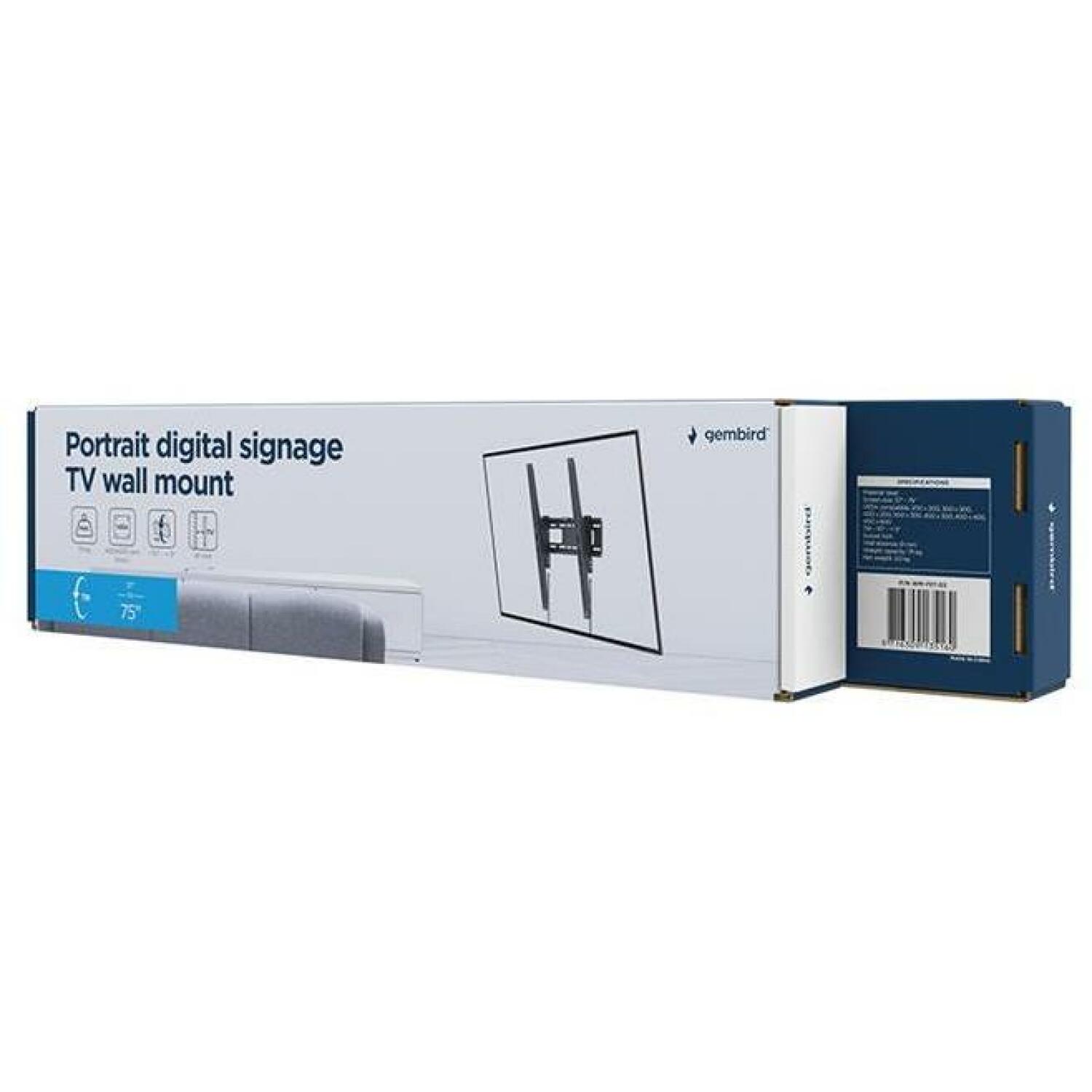Gembird televizora stiprinājums WM-75T-03, maksimālā slodze 75 kg, minimālais ekrāna izmērs 94 cm (WM-75T-03)