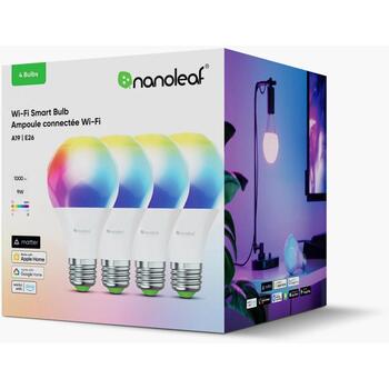 Nanoleaf Essentials Умная A60 Лампа N7501B02-4A60E, 900lm, 9W, E27, 2700-6500K, 4 шт., Умное управление (N7501B02-4A60E)