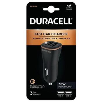 Duracell автомобильное зарядное устройство DR6010A, 18W, 12W, 2x USB-A, Qualcomm Quick Charge 3.0, 2.4A, 12V, 24V, черный (DR6010A)