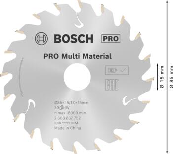 Standard MultiMaterial 85x15x1.5/1.0x30T, Rokas ripzāģiem PRO MULTI MATERIAL CORDLESS RIPZĀĢA ASMENS, 2608837752, BOSCH (2608837752)