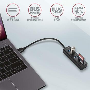 Axagon USB centrmezgls HMA-CR3A USB 3.2, 3x USB-A, 1x karšu lasītājs, 1x microSD slots, 20 cm strāvas kabelis (HMA-CR3A)