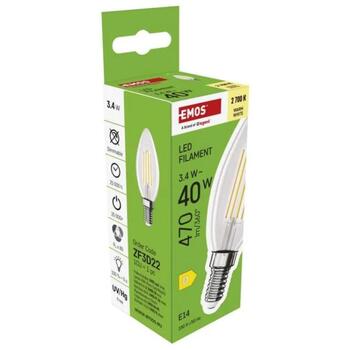 Emos LED лампочка Filament Candle ZF3D22, 3,4 Вт, 470 лм, теплый белый, E14, 25 000 часов, 360°, 4 чипа (ZF3D22)