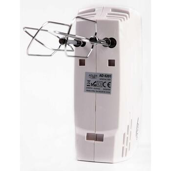 Adler Миксер AD 4201 g, 300 Вт, 5 скоростей, Турбо режим, 2 венчика, 2 крюка для теста, белый (AD 4201 g)