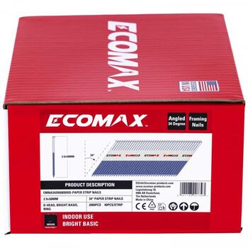 Ecomax гвозди для гвоздезабивного пистолета EMNA342950BBRID&EMX, 50x2,9мм, 2000 шт, 34°, без покрытия, рифленые, бумажный магазин (EMNA342950BBRID&EMX)