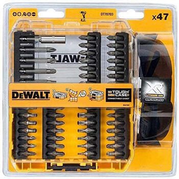 Dewalt Набор бит DT70703-QZ, 47 шт, PH1, PH2, PH3, PZ1, PZ2, PZ3, SL6, T10, T15, T20, T25, T30, T40, сталь, серебристый, с очками (DT70703-QZ)