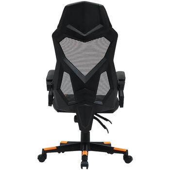Spēļu krēsls ar mesh atzveltni 90°–135° regulējama atzveltne Class-3 gāzes pacēlājs līdz 120 kg Flow MCH01 Melns-Oranžs CNE-MCH01 CANYON (CNE-MCH01)