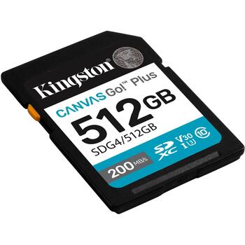 Kingston Canvas Go! Plus SD карта SDG4/512GB, 512 ГБ, 200 МБ/с, UHS-I, U3, V30 (SDG4/512GB)