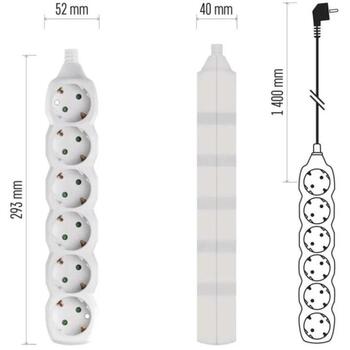 Emos Удлинитель P0621, 1,4 м, 6× 2P + PE GERMAN, 3 680 W, PVC, защита от детей (P0621)