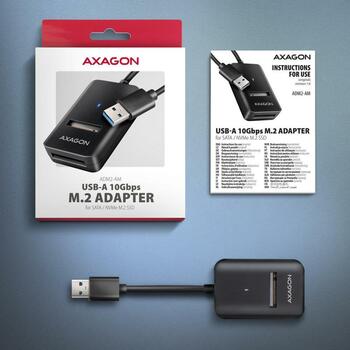 Axagon USB адаптер ADM2-AM, 10Gbps, M.2, 0.1м кабель, UASP, TRIM, S.M.A.R.T., 55x37x12мм (ADM2-AM)