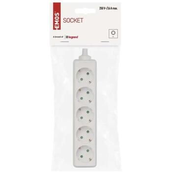 Emos Удлинитель P0520, 5×2P+PE, IP20, 3680W, белый, защита от детей (P0520)