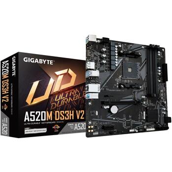 Материнская плата Gigabyte A520MDS3HV2, поддерживает процессоры AMD Ryzen 5000 серии AM4, до 4733MHz DDR4, PCIe 3.0 x16, GbE LAN (A520MDS3HV2)