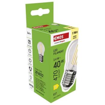 Emos LED лампа Filament Mini Globe ZF6D22, 3,4 Вт, 470 лм, теплый белый, E27, 360°, 25 000 часов, 4 чипа (ZF6D22)