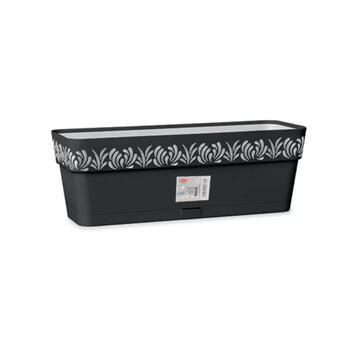 Stefanplast Gaia 2188803 puķu kaste ar paliktni, 50x18x17cm, 9,5L, melna, pašlaistīšana, ārtelpām (2188803)