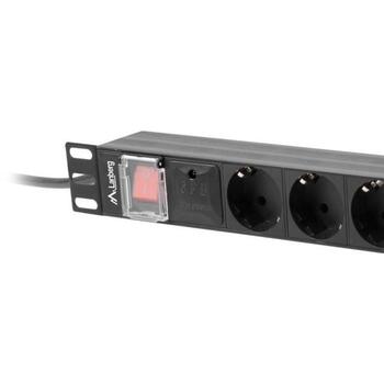 Lanberg удлинитель PDU-08F-0200-BK, 1U, 16A, 8x schuko, 2m, автоматический предохранитель, защита от перегрузки (PDU-08F-0200-BK)