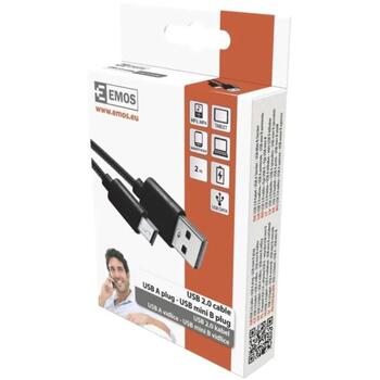Emos Кабель для зарядки и передачи данных SM7009BL, 2м, черный, USB 2.0 A/Mini B, 2.5W, 0.5A, 480Mbit/s (SM7009BL)