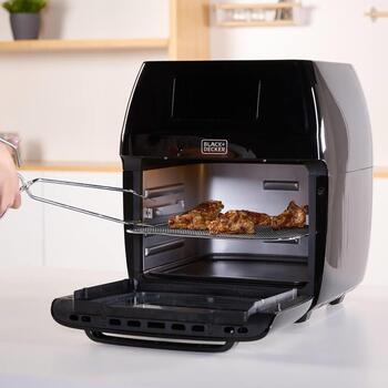 Black Decker Karstā gaisa friteris 12L ES9730030B, 1700W, 40-200°C, 6h taimeris, melns, digitālais displejs, nelīpošs (ES9730030B)