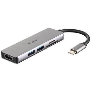 D-Link док-станция DUB-M530, USB-C, 2x USB 3.0, HDMI 1.4, 4K Ultra HD, 5 Гбит/с, SD/microSD картридер, алюминий (DUB-M530)