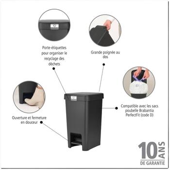 Brabantia StepUp 800306 ведро с педалью, 16 л, 91% переработанный, держатель этикеток, тихая крышка (800306)
