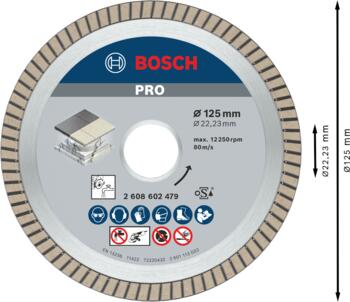 Dimanta grieš. disks *** Flīzēm 125mm;22,23mm, Mazām leņķa slīpmašīnām, marmora zāģiem PRO CERAMIC DIMANTA GRIEZĒJDISKS, 2608602479, BOSCH (2608602479)