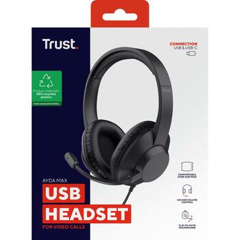 Trust наушники Ayda Max USB, 20 - 20000 Гц, 2 динамика, USB Type-C/USB Type-A, неодимовые магниты, закрытая акустика, черный (25461)