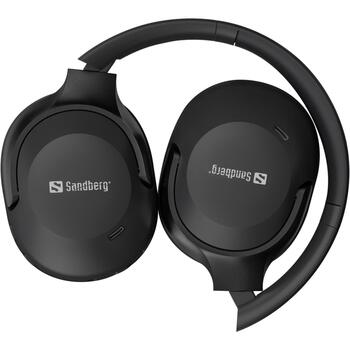 Sandberg Bezvadu ceļojumu austiņas 126-53, 228g, Melna, 32Ω, 20Hz-20KHz, 30h akumulatora darbības laiks, Bluetooth, ANC, ENC (126-53)