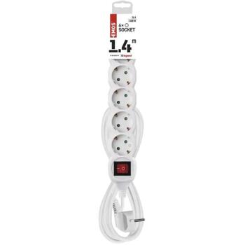 Emos Удлинитель P1621, 1,4 м, белый, 6× 2P + PE ГЕРМАНСКИЙ, 3 680 W, ПВХ, защита от детей, выключатель (P1621)