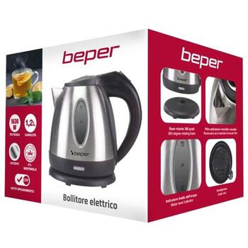 Beper Чайник P101BOL001, 1.2л, 1370-1630 Вт, скрытый нагревательный элемент, 360° поворот, индикатор уровня воды (P101BOL001)