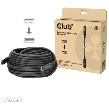 Club3D USB-C kabelis CAC-2580 15m, 10Gbps, 60W, melns, USB-C / USB-C (CAC-2580)
