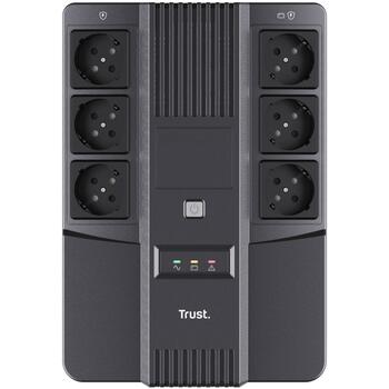 Trust UPS MAXXON Удлинитель 23326, 800VA, 6 розеток типа F, AVR, аккумулятор 7Ah, 12V, черный (23326)