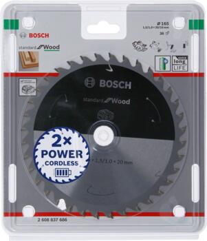 Standard for Wood 165x20/16x1.5/1.0x36T, Rokas ripzāģiem PRO WOOD CORDLESS RIPZĀĢA ASMENS, 2608837686, BOSCH (2608837686)
