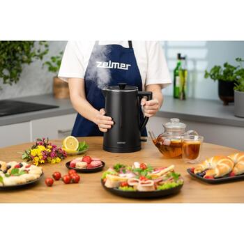 Zelmer Электрический чайник ZCK8020B 71505538P, 1500 W, 1.7 л, черный, нержавеющая сталь, автоматическое отключение (71505538P)